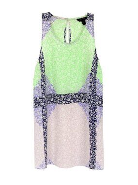 J. Crew Womens XS Floral Abstract Colour Block Halter Neck Blouse Neon 0